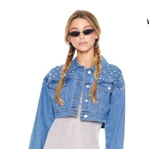 Forever 21 Faux Gem Cropped Denim Jacket